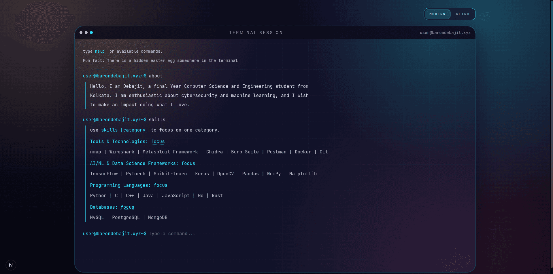 Terminal Style Portfolio screenshot 1